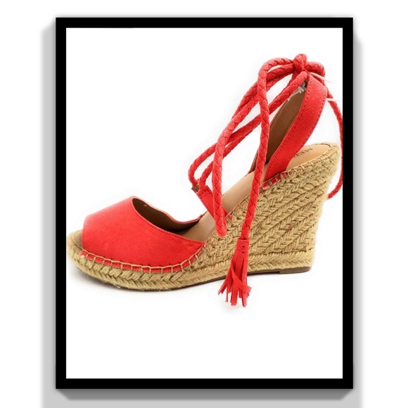 Merona Maren Red Lace Up Espadrille Wedge Sandals RedSize 5.5